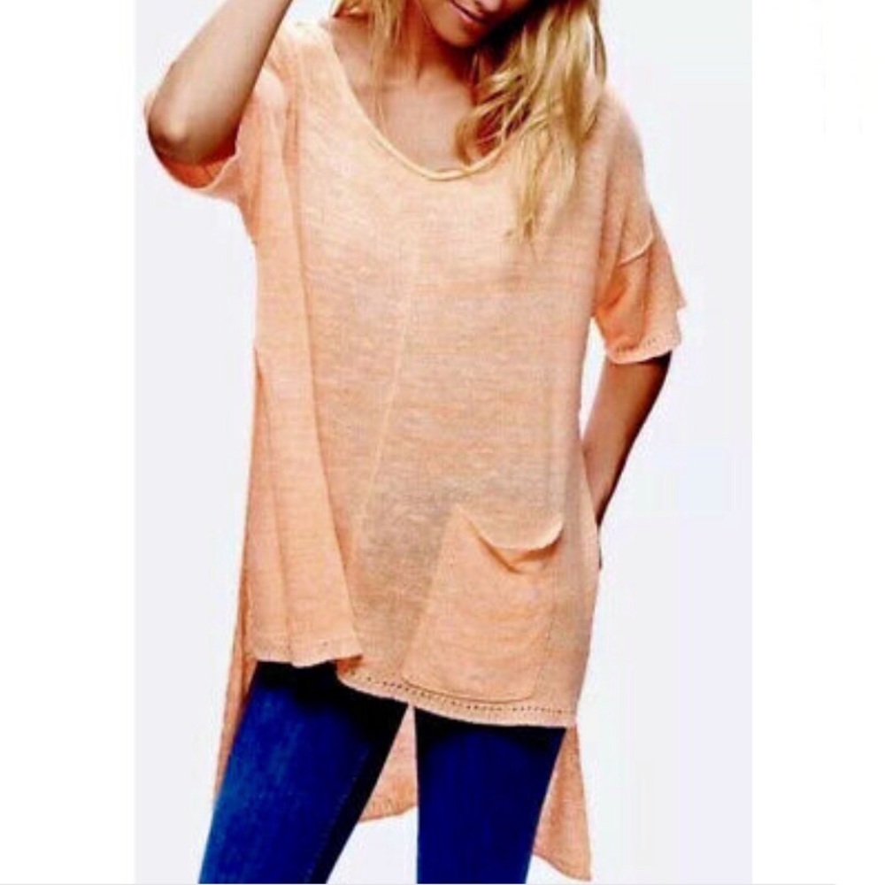 Free People Sweater Melange Oversized Sweater Tunic Linen Blend Orange Sz XS EUC